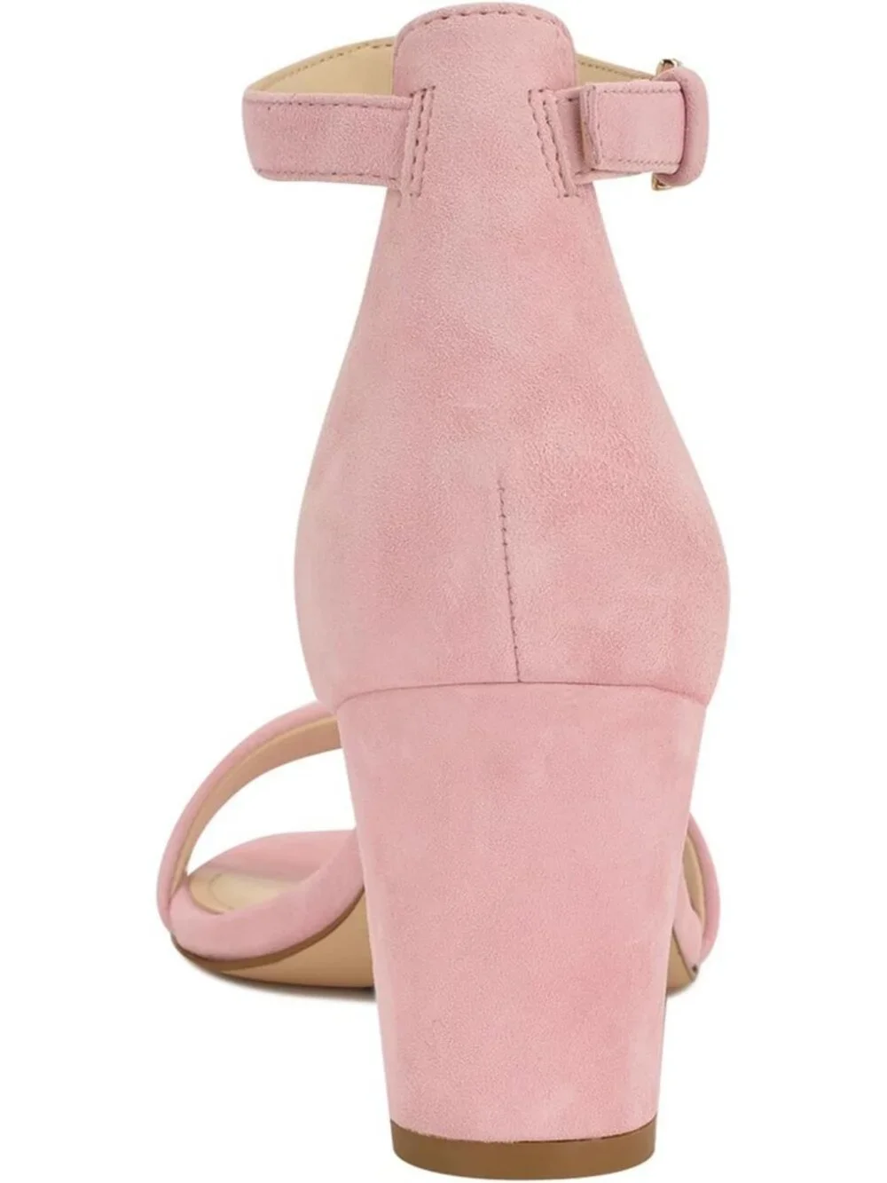 Women's Light Pink Suede Round Toe Ankle Strap Wnpruce Block Heeled Sandal Shoes